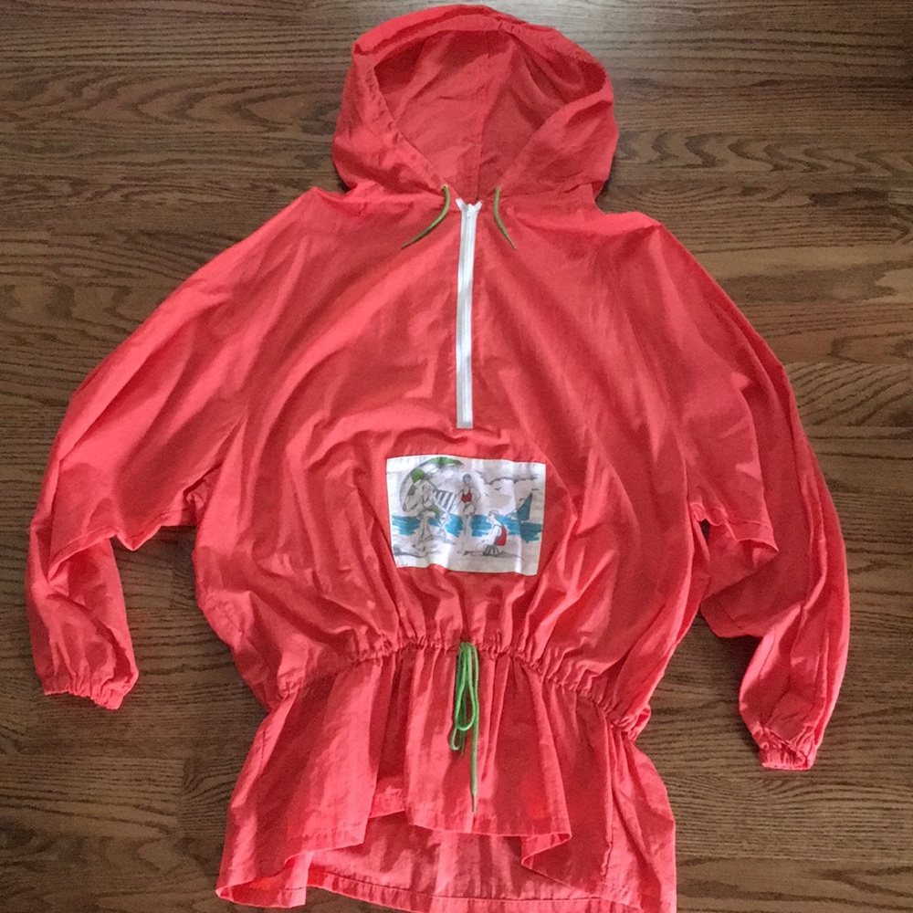 Vintage beach cover up, hooded zip up